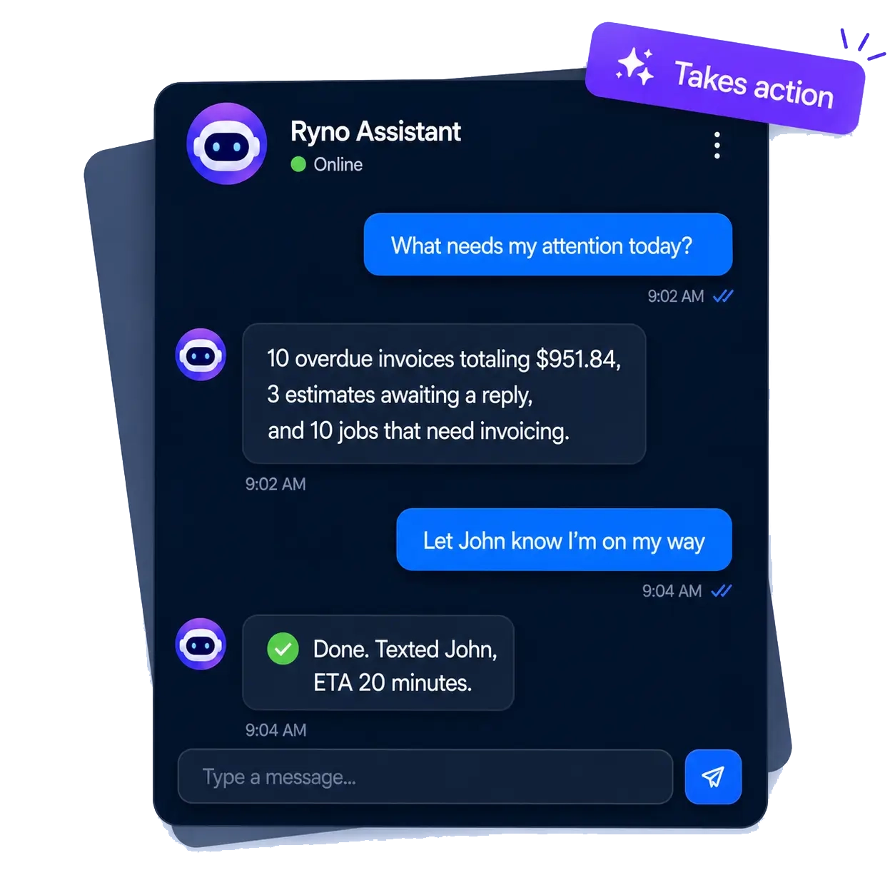 The Ryno Assistant answering a question and taking action