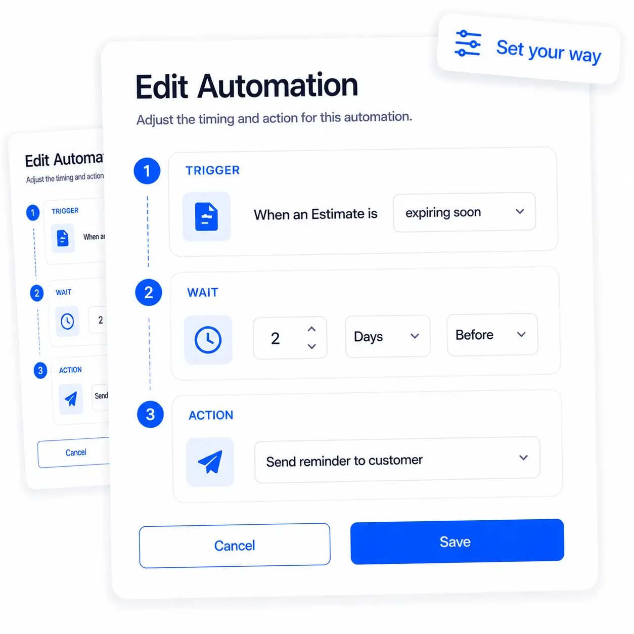 Editing an automation's trigger, wait, and action