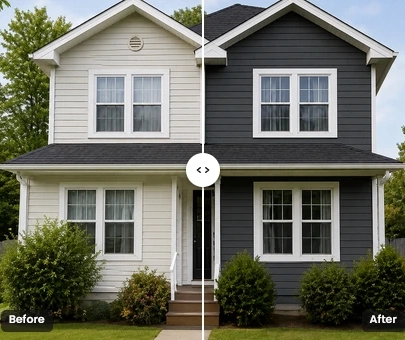 AI before-and-after visualization of a home exterior