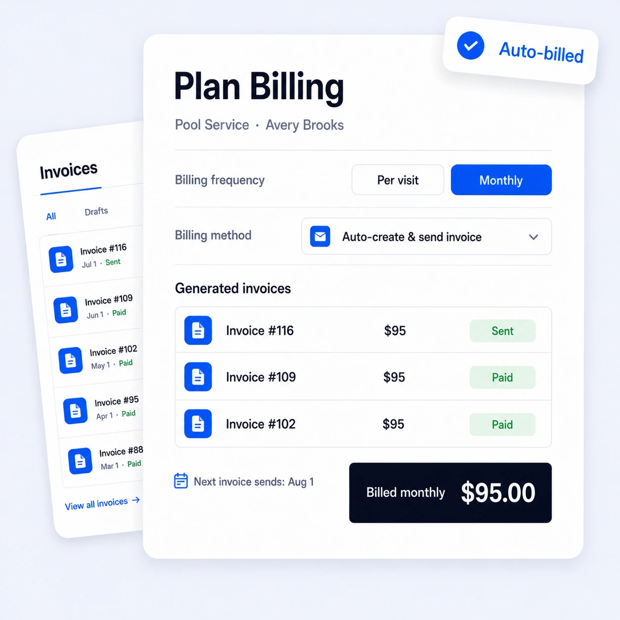 Invoices generated automatically from a service plan