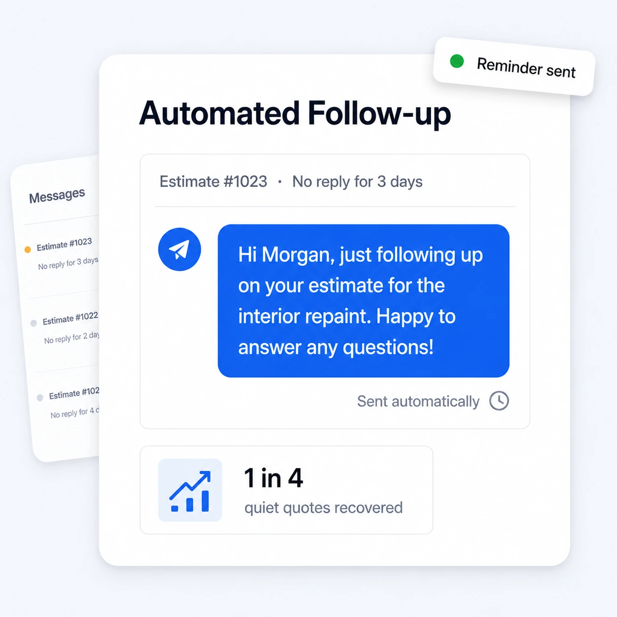 An automated estimate follow-up message to a customer