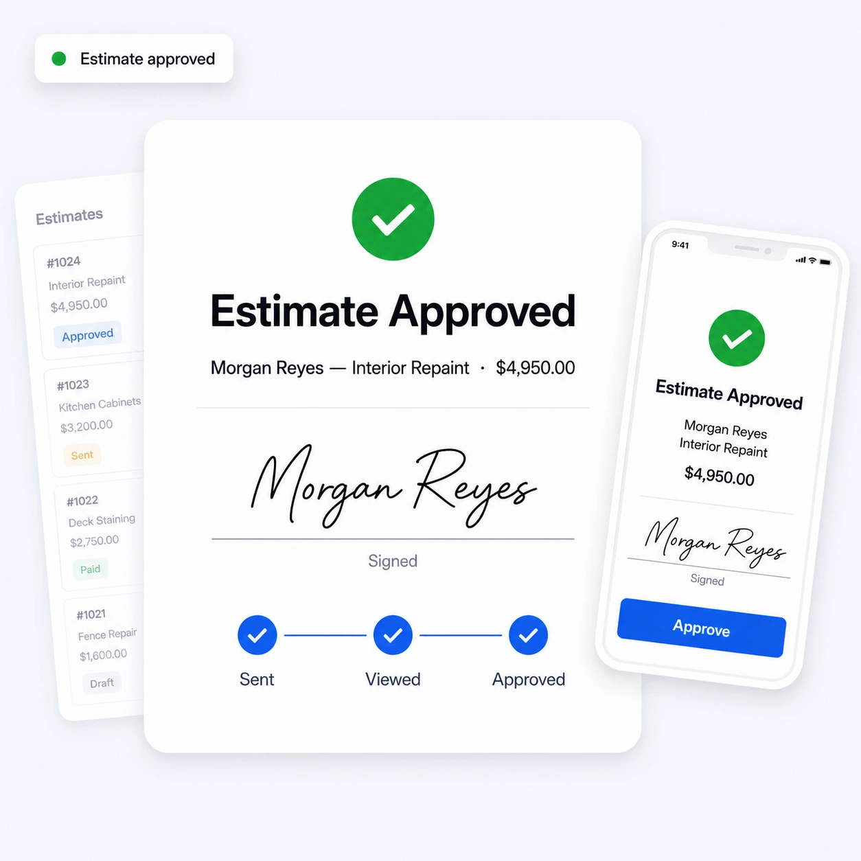 Customer approving and signing an estimate online