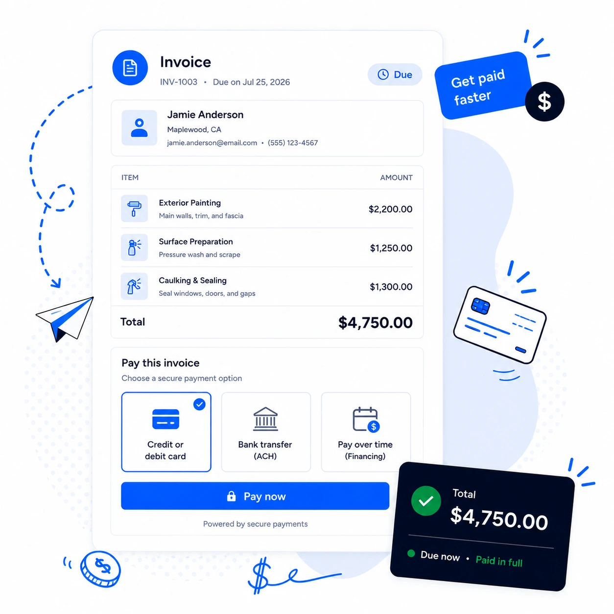 Invoice with online payment option