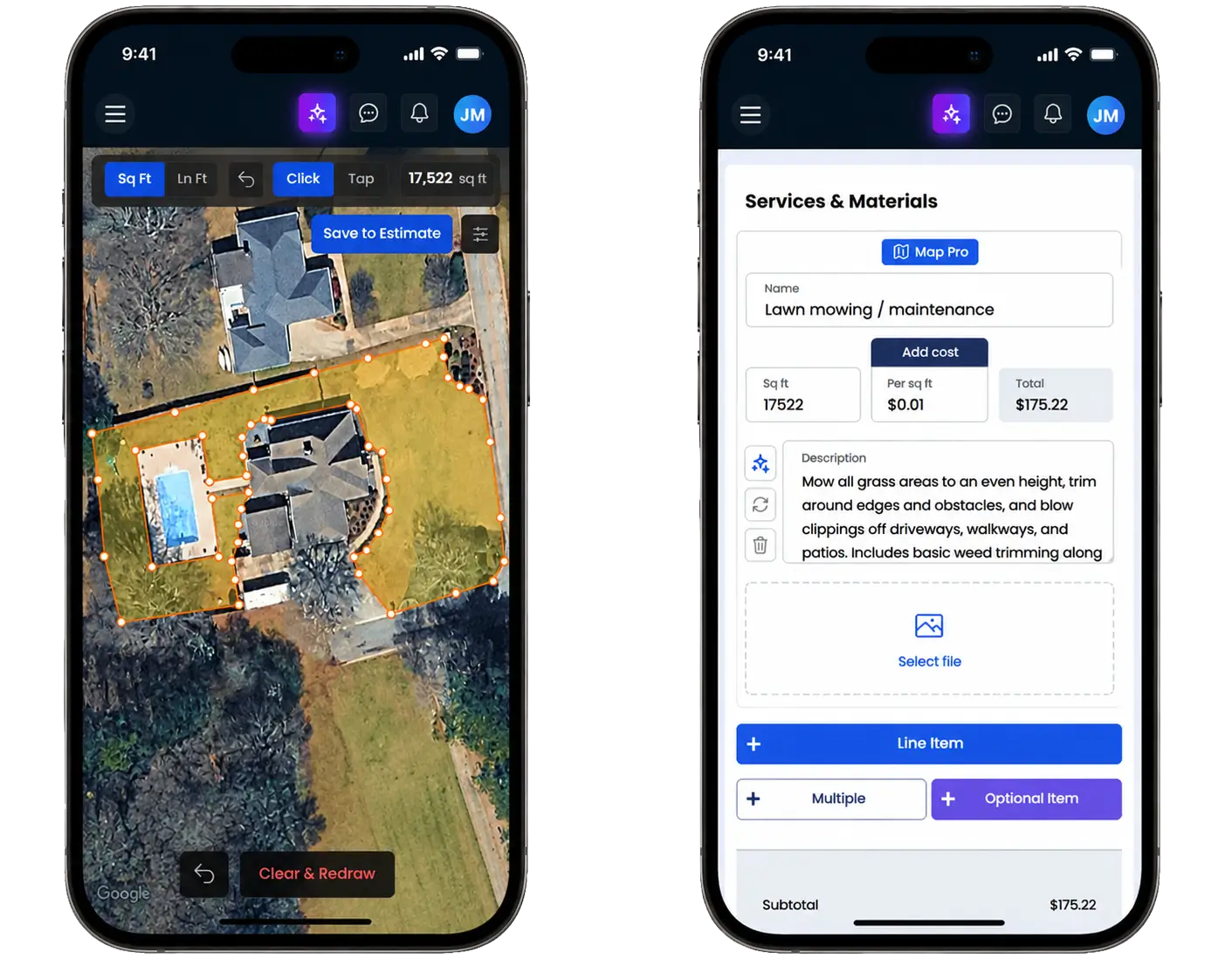 Ryno Map Pro measuring a lawn from aerial imagery