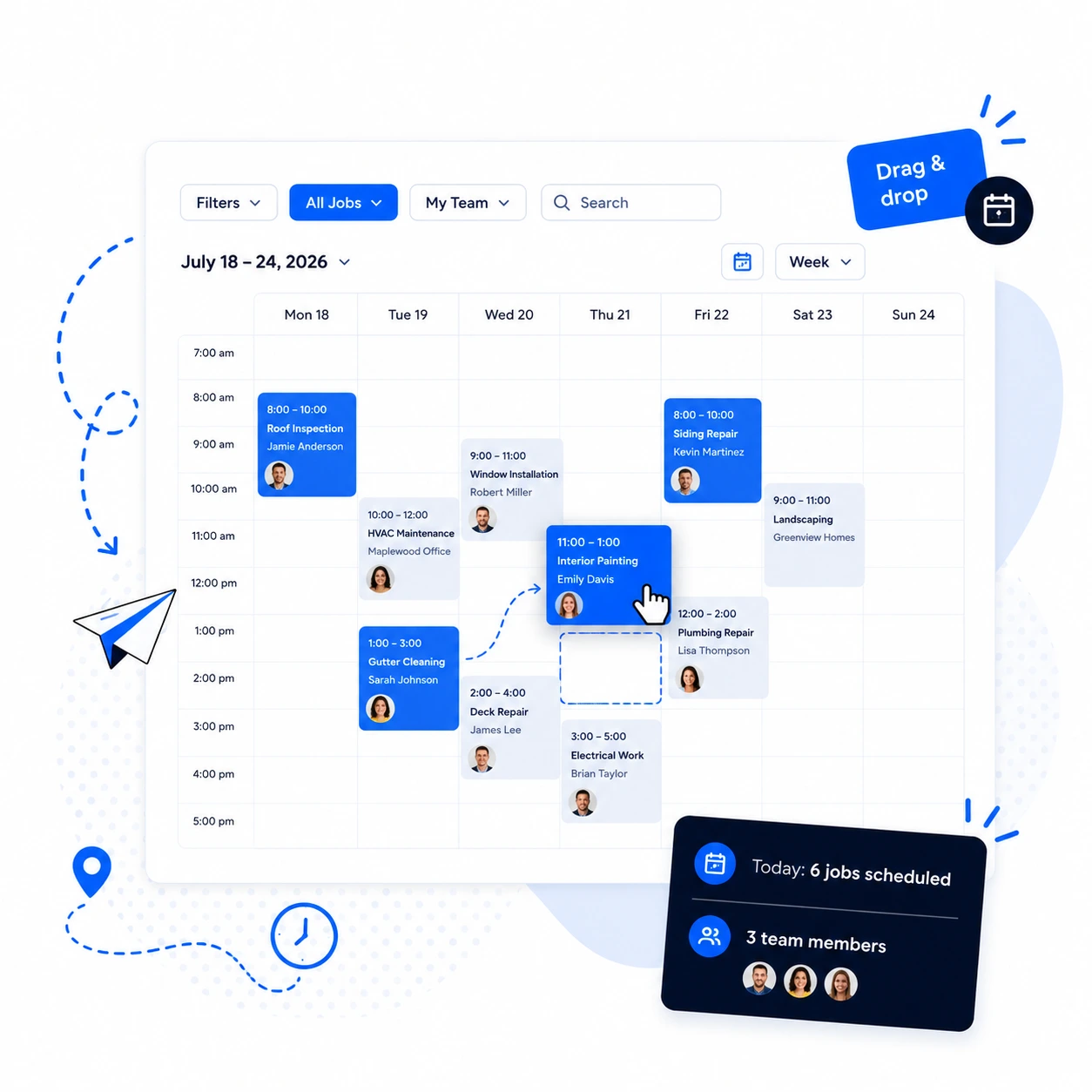 Job scheduling calendar with assigned team