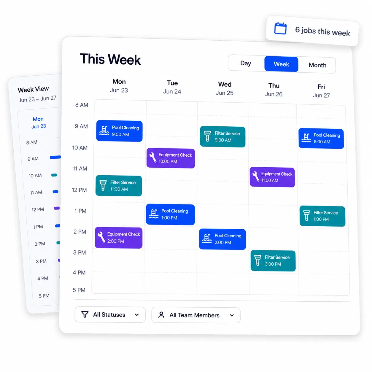 A weekly schedule color-coded by team member