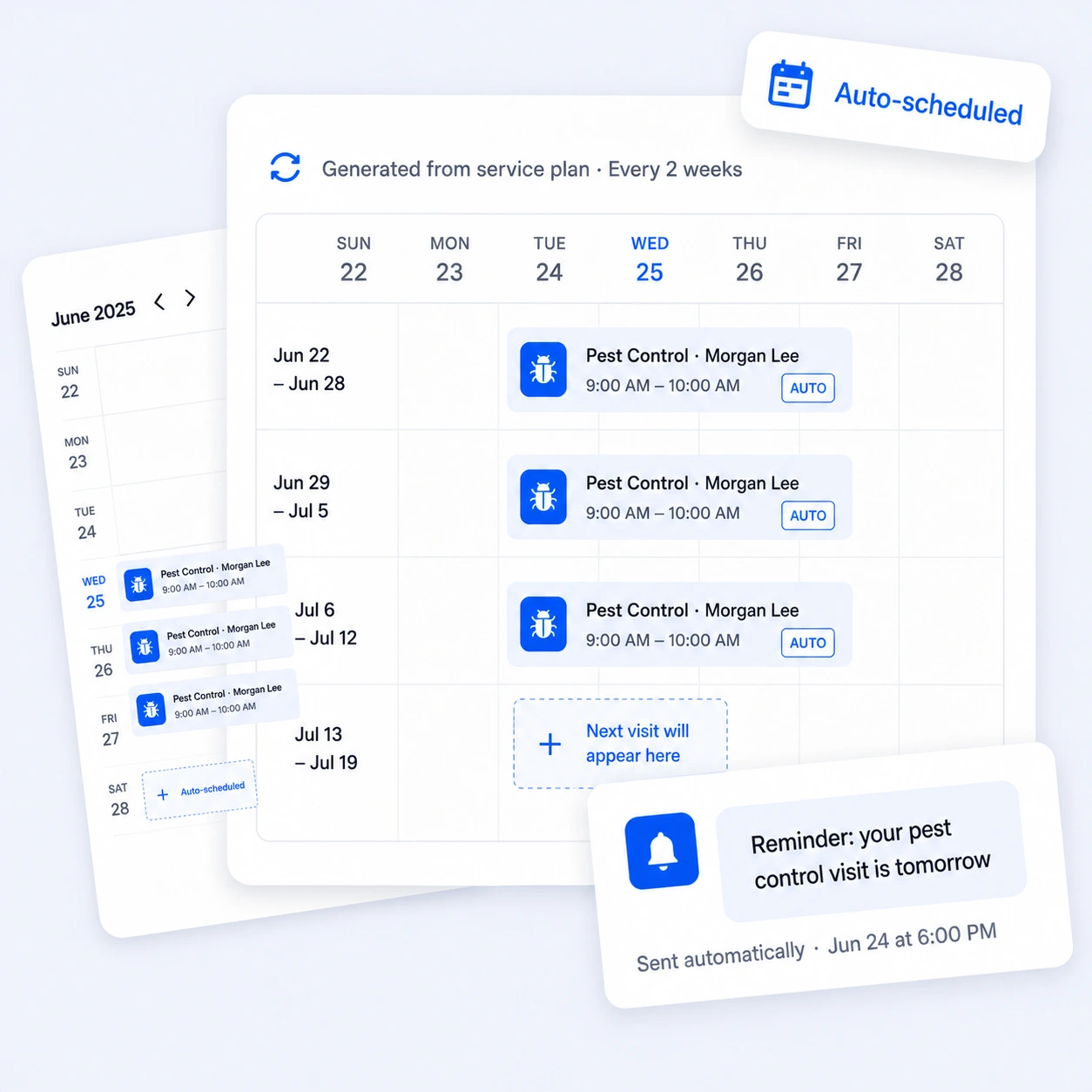 Recurring visits generated automatically onto the calendar