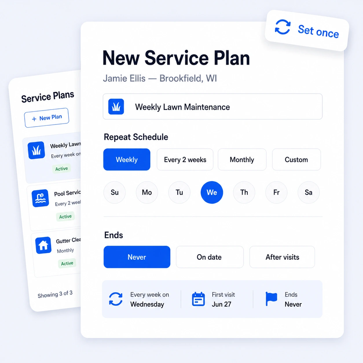 Setting up a recurring service plan schedule