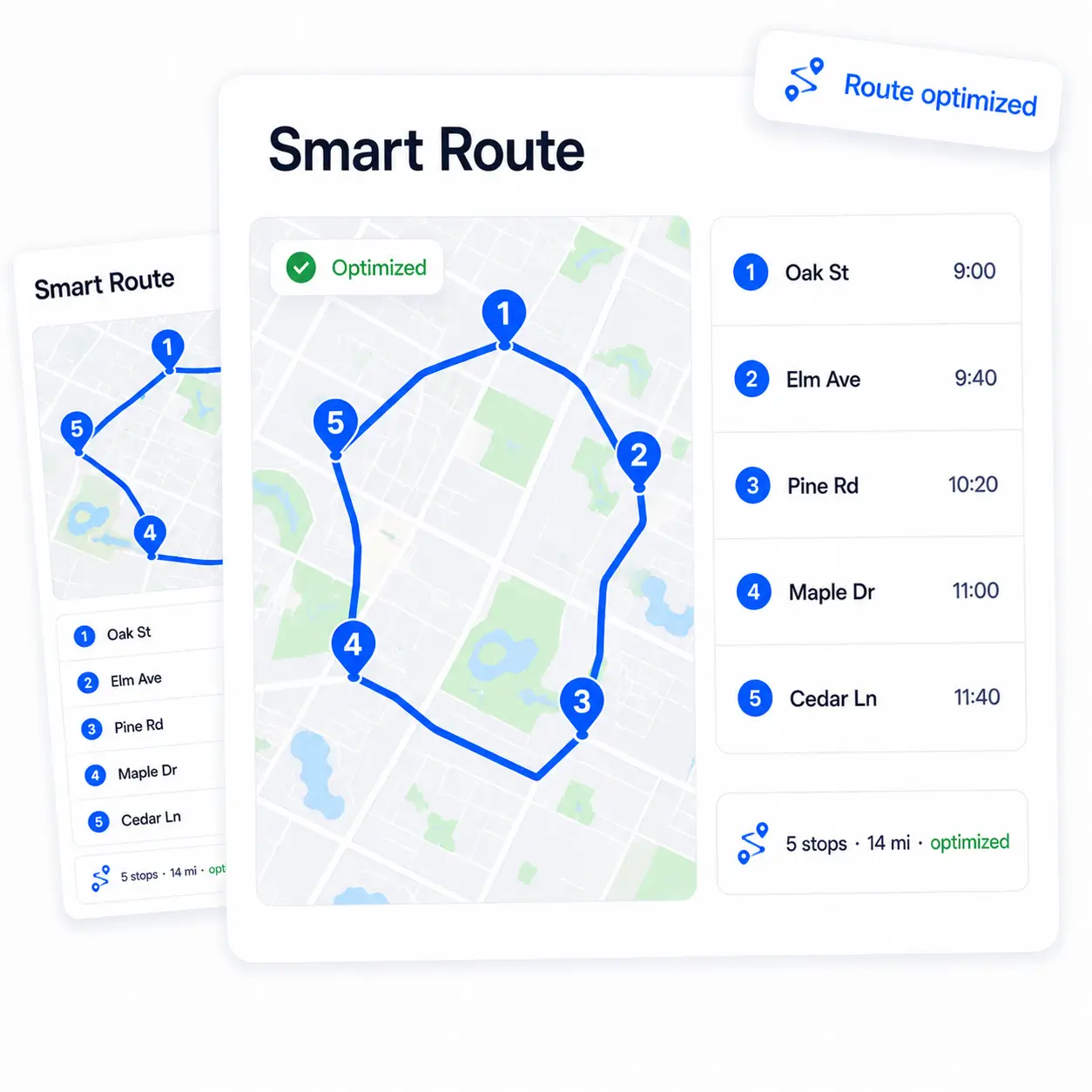 A day of stops ordered into an efficient route on a map