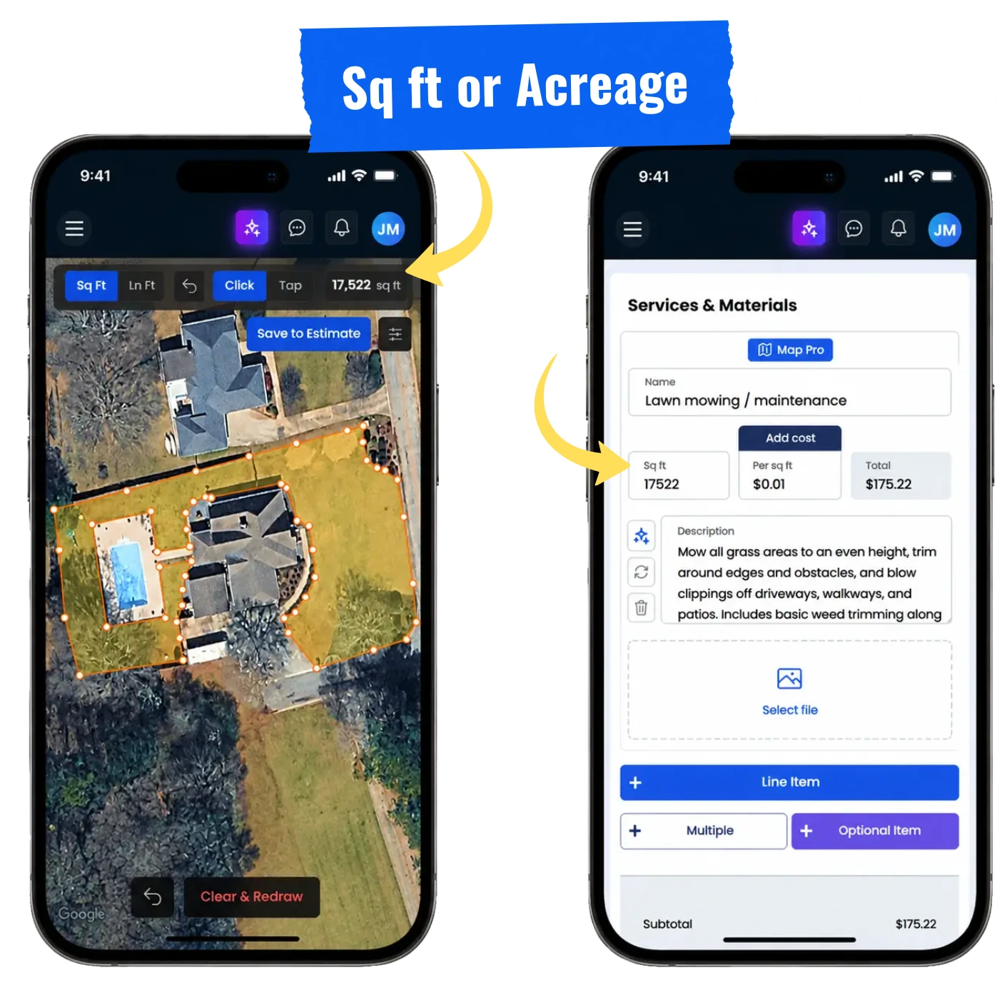 Ryno Map Pro measuring a lawn from aerial imagery